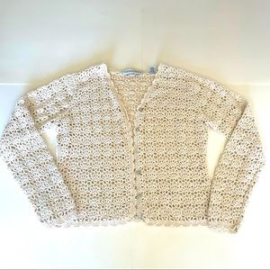 VINTAGE Crochet Neutral Buttoned Cardigan Medium